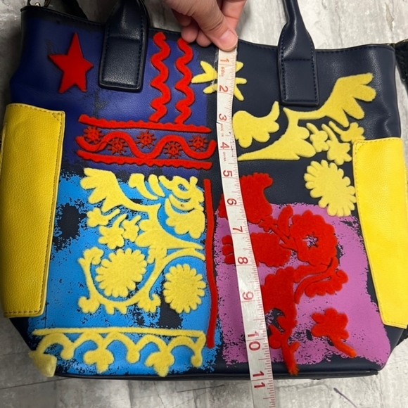 Desigual navy color block multicolor 3D pattern design tote crossbody bag - Picture 12 of 12